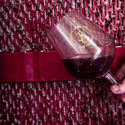 basket press and wine glass